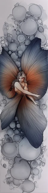 Free abstract angel art bookmark featuring gray wings with gray bubbles abstract angel